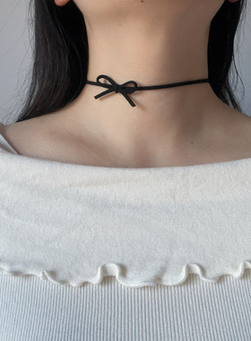蝴蝶结项链女潮皮绳锁骨链ins酷网红choker复古项圈女颈带脖颈链