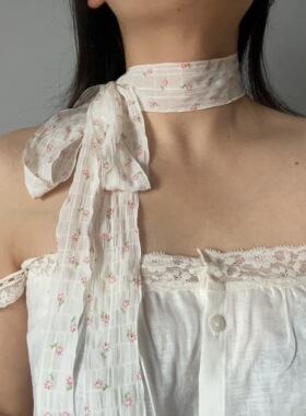 春夏雪纺细长条丝巾碎花飘带辣妹装饰窄版百搭气质蝴蝶结脖颈饰女