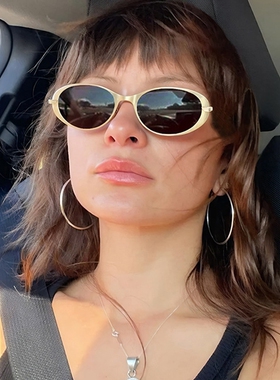 老钱风金属小框椭圆形复古太阳镜女欧美高级感网红同款墨镜装饰镜