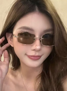 韩版无框金属茶色小框太阳眼镜女