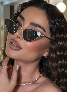 欧美三角猫眼太阳镜金属时尚潮流