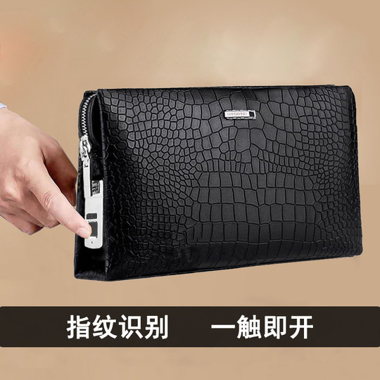 指纹解锁手拿包男头层牛皮手抓包时尚真皮手包大容量商务休闲夹包