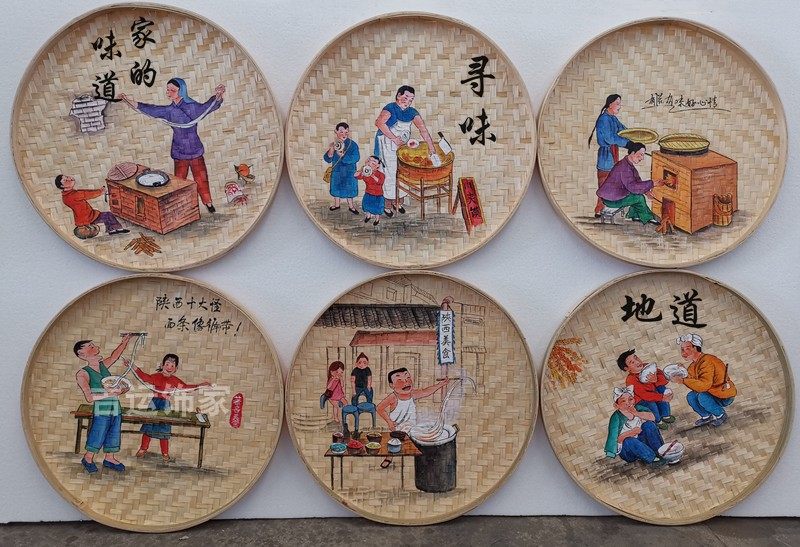 手绘画圆簸箕画竹编工艺田园风格农耕文化竹筐画乡村振兴挂画装饰_虎窝淘