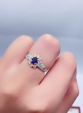 天然彩色宝石斯里兰卡蓝宝石戒指s925纯银镶嵌活口女戒蓝色指环