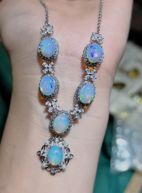 天然欧泊项链，s925银镶嵌