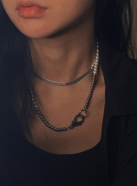 设计感珍珠钢球锁骨链女潮