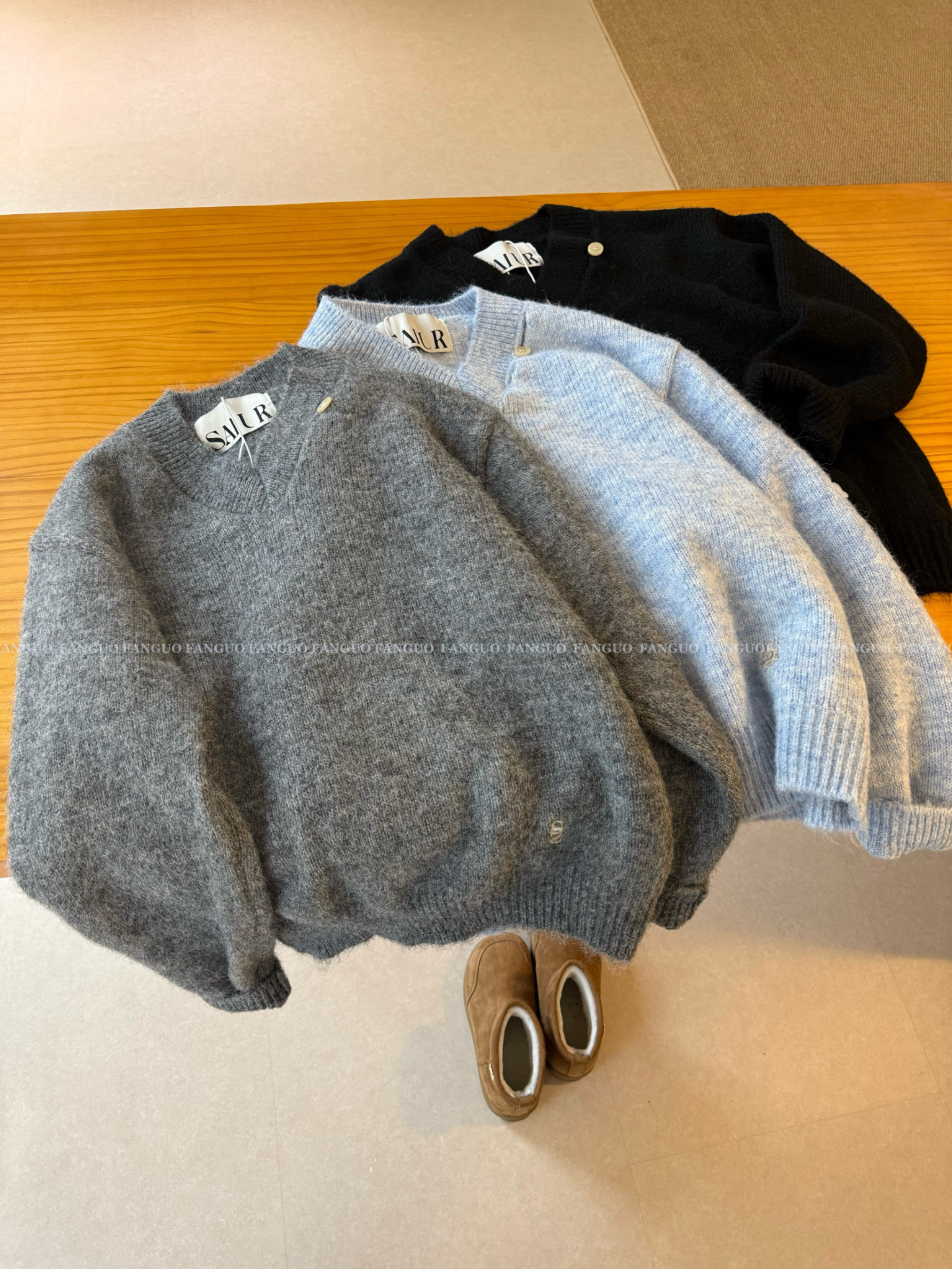 SATU* 拒绝烂大街。慵懒风羊毛马海毛V领针织衫设计感毛衣情侣款,淘宝优惠券,粉丝福利购,淘宝优惠卷