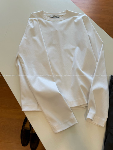 c*s 100%精梳棉 秋冬wan能小白T！经典纯色长袖正肩打底衫女包邮 - 图2