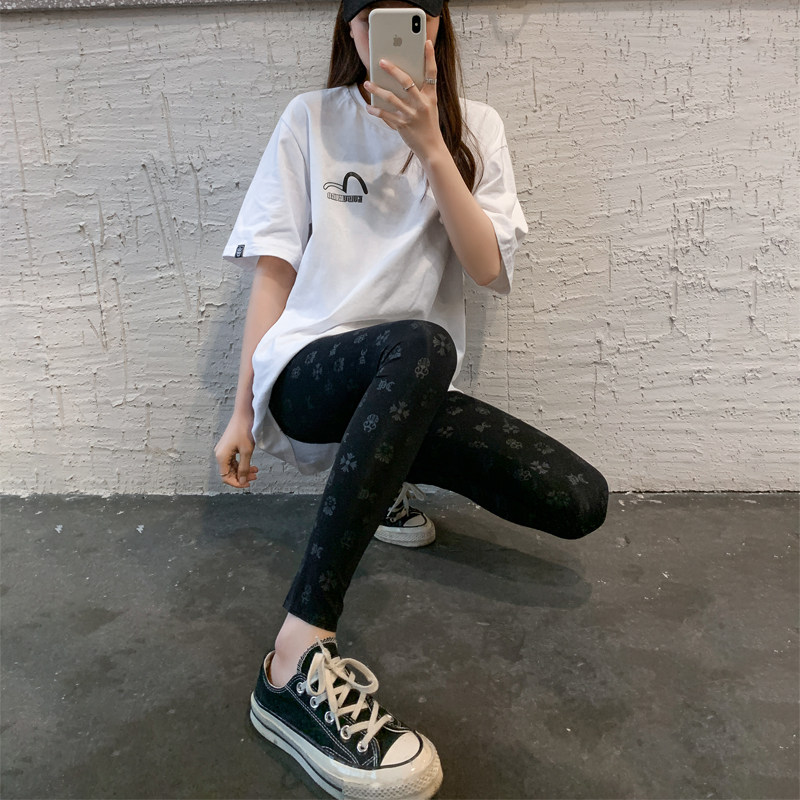 鲨鱼皮打底裤女外穿夏季薄款高腰印花弹力紧身裤黑色小脚九分裤子,淘宝优惠券,粉丝福利购,淘宝优惠卷