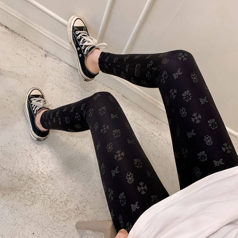 鲨鱼皮打底裤女外穿夏季薄款高腰印花弹力紧身裤黑色小脚九分裤子,淘宝优惠券,粉丝福利购,淘宝优惠卷