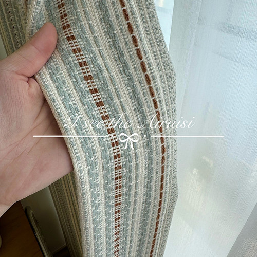 费尔岛色织雪尼尔提花窗帘 多巴胺编制纹儿童法式中古窗帘小红书 - 图1