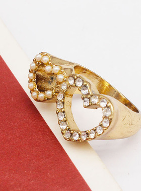 欧美风黑色桃心水钻动物花朵戒指