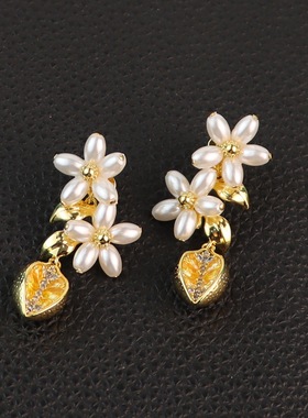 青岛外贸饰品KS家柠檬花瓣珍珠耳环水钻锆石镶嵌清新高级感锁骨链