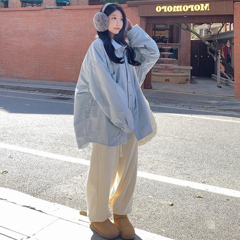 大码女装2025冬季新款胖mm韩版宽松百搭单排扣休闲衬衫加厚外套潮 - 图3