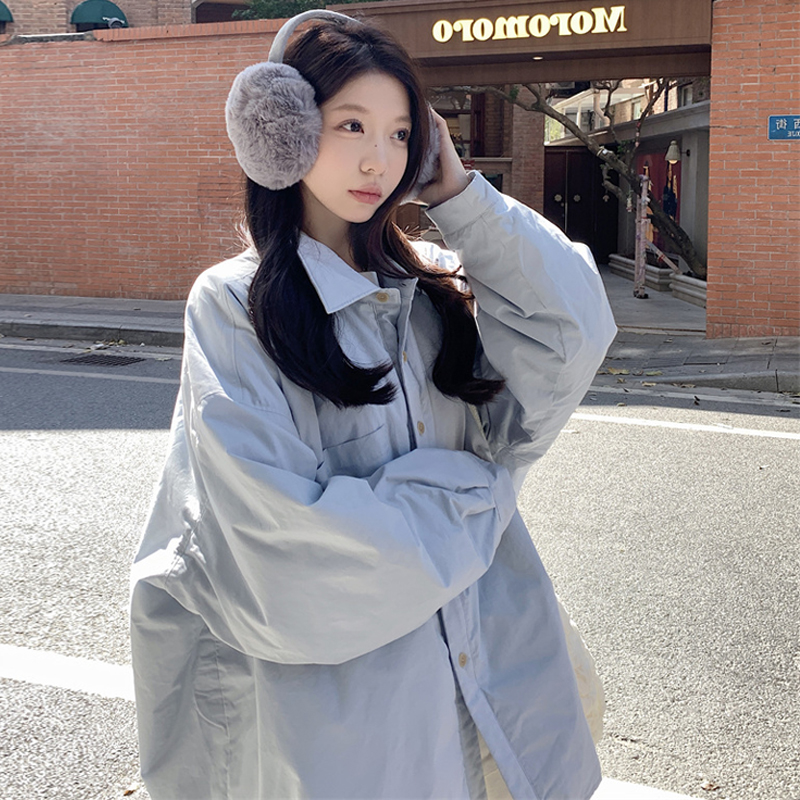 大码女装2025冬季新款胖mm韩版宽松百搭单排扣休闲衬衫加厚外套潮 - 图0