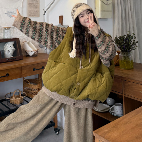 大码女装2025秋冬胖mm慵懒绑带毛衣外套+灯芯绒棉马甲+垂感阔腿裤 - 图0