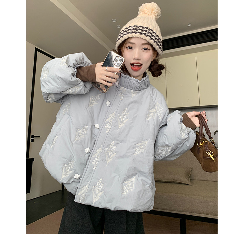 大码女装2025冬胖mm复古小众设计感立领刺绣花苞棉衣棉服裤子套装,淘宝优惠券,粉丝福利购,淘宝优惠卷