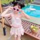 Girls bow swimsuit summer baby girl floral one-piece swimsuit trousers quick-dry Korean girl beach swimsuit