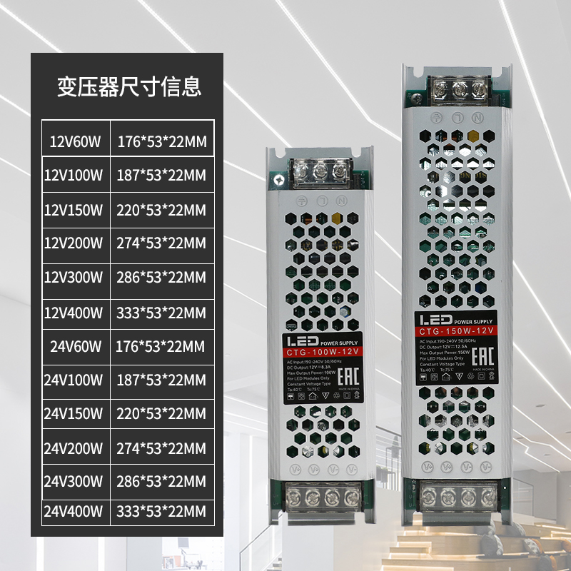 变压器转型灯箱LED灯带12V超薄24V开关电源线V镇流器长条220灯条 - 图0