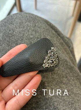 Miss Tura韩国进口pu皮镶钻掰掰夹夹黑色银灰色高级感刘海边夹