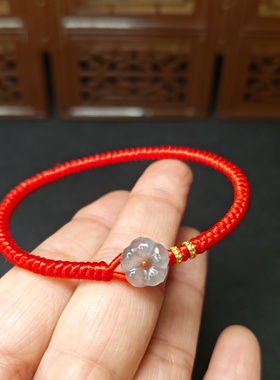 手工红绳翡翠花朵盘缠金刚结手链