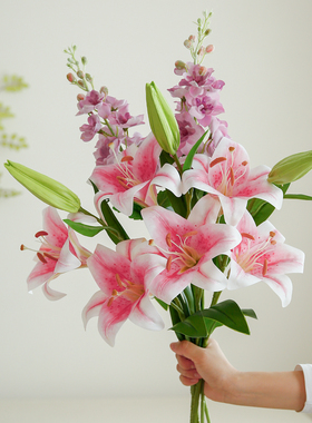 百合仿真花高枝装饰花花束客厅餐桌摆设花艺摆花高档手感假花摆件