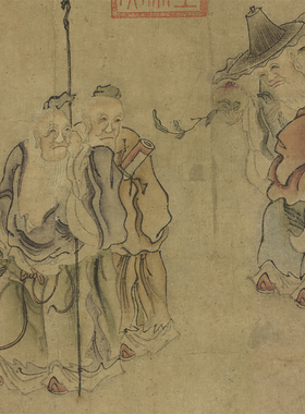 元刘贯道群仙献寿图国画人物台北故宫真迹一比一复制画古画装饰画