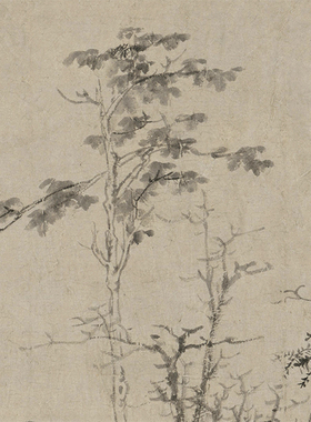 清四僧弘仁幽亭秀木图国画仿古画水墨画艺术微喷复制画