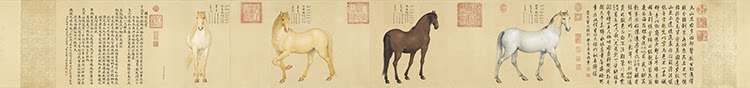 清郎世寧畫愛烏罕四駿真迹复制画原大宣纸微喷打印高清装饰字画