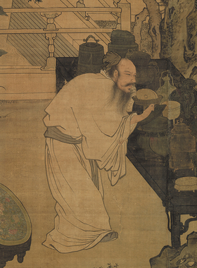 明杜堇玩古圖台北故宫藏绢布复制画古画人物中式装饰画心