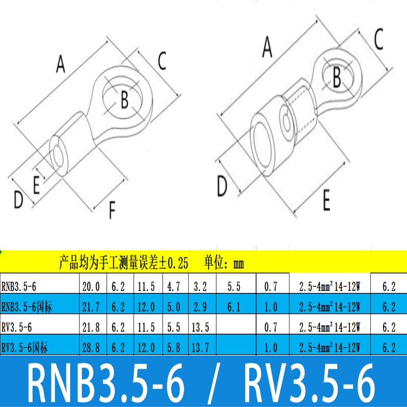 RNB/RV3.5-6冷压端子预绝缘黄铜国标紫铜太阳端OT圆端接线连接器 - 图1