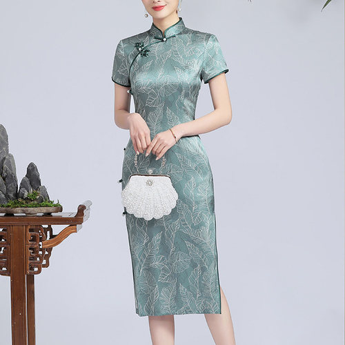 春夏季新品中长款旗袍裙纸样板裁剪图纸中国风短袖连衣裙裁衣模板 - 图0