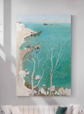 纯手绘高端精品吴冠中艺术家富春江边现代艺术油画玄关客厅山水画