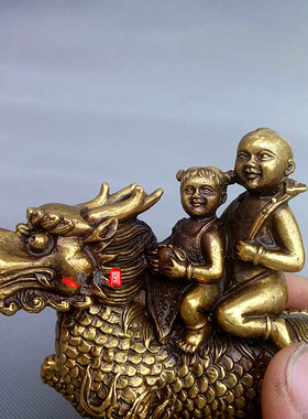 黄铜麒麟风水家居装饰送福一对