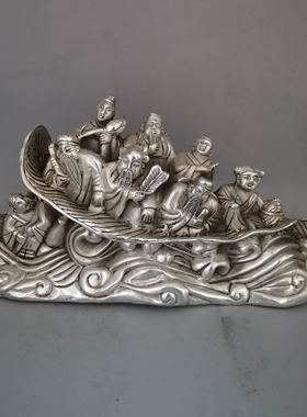 白铜八仙龙舟摆件八仙过海摆件客厅办公家居人物摆件