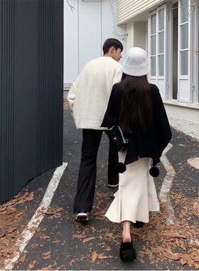 纯欲风复古宽松外套大毛球法式名媛气质上衣时尚修身显瘦裙披肩
