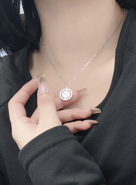 爆款时尚360度转动硬币钱币925纯银项链女国风旋转吊坠项链饰品潮