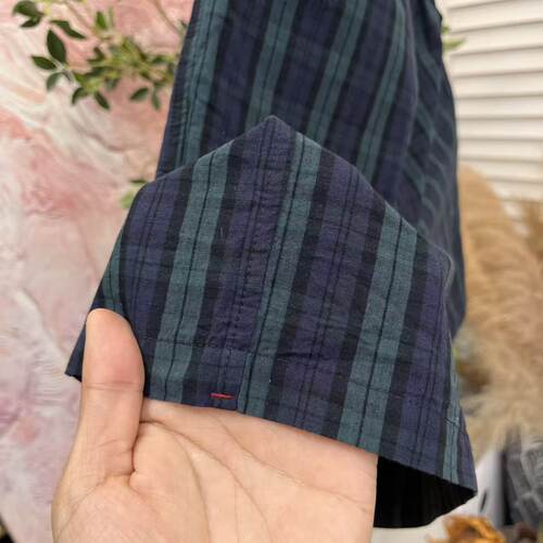 「木佐严选」色织格纹休闲松紧腰棉麻短裤女E7004 - 图3