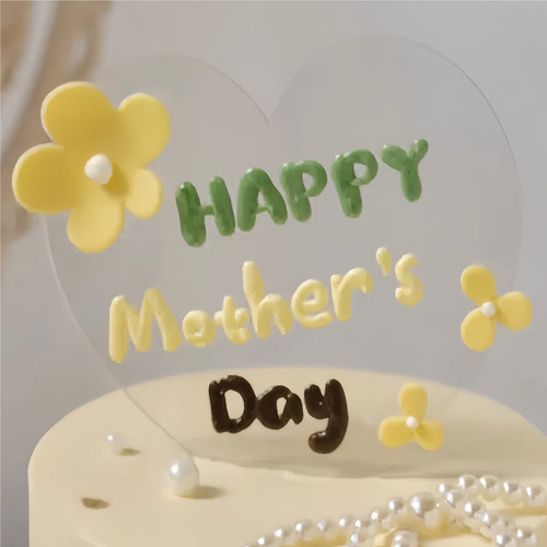 2025母亲节网红透明亚克力爱心蛋糕装饰插件珍珠蝴蝶结妈妈节日 - 图2