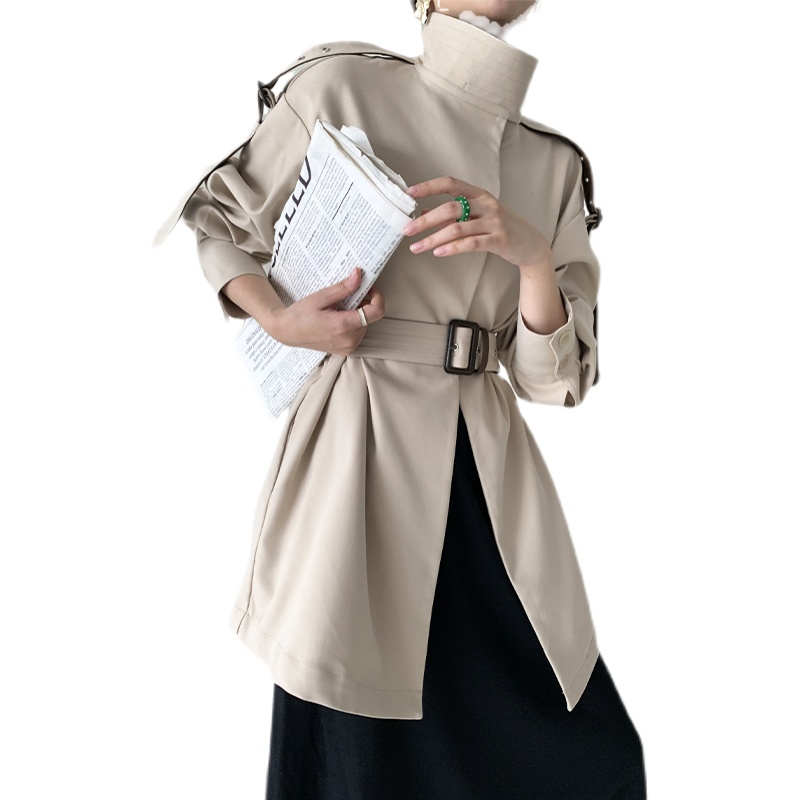 UTICA 中长款风衣女2021年新款春秋季韩版设计感高级廓形宽松外套 - 图3