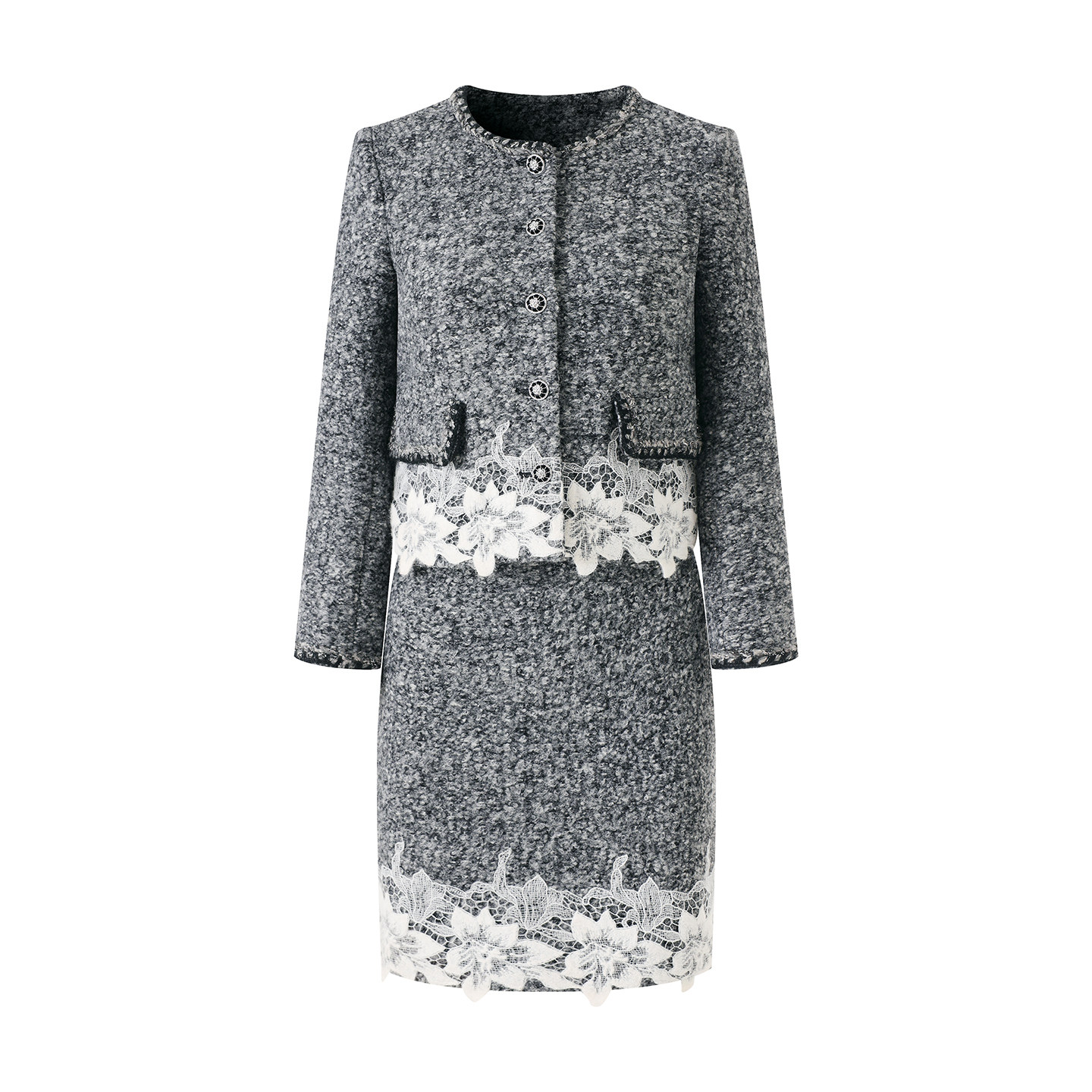 迪奥25秋冬法式小香风套装裙女加厚羊毛呢蕾丝拼接短外套+半身裙,淘宝优惠券,粉丝福利购,淘宝优惠卷