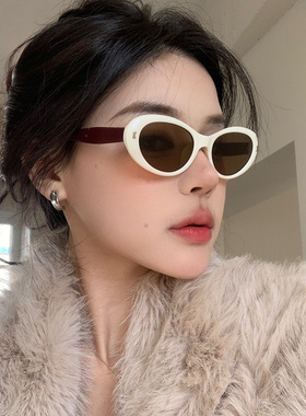 复古椭圆白色猫眼墨镜女防紫外线