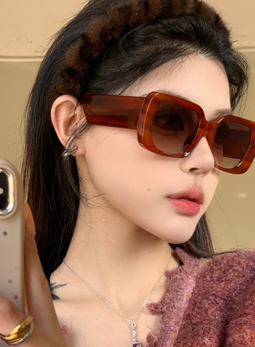 欧美粗边框复古红色时髦大框墨镜