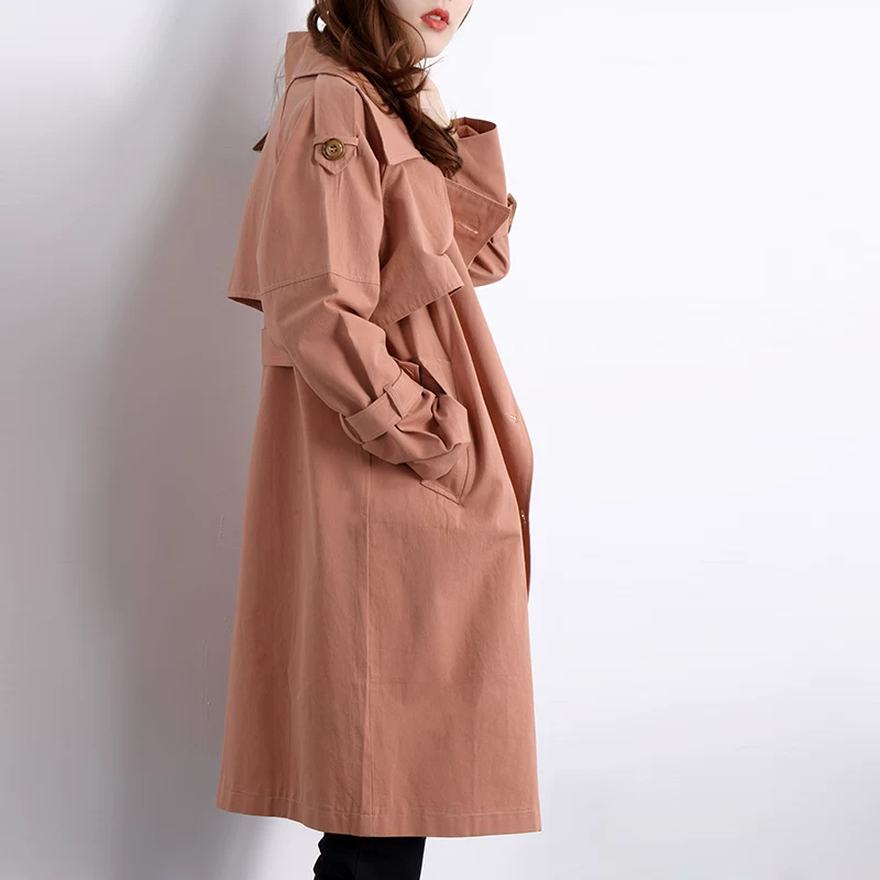 Trench coat, green colored long jacket, Korean style, maxi length, internet celebrity