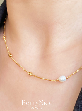 椭圆珠真珍珠叠戴项链女ins博主小众新潮森系简约百搭通勤吊坠链