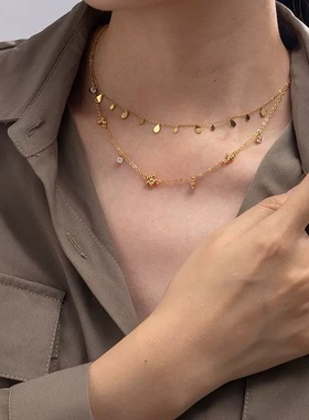 莉莉丝法式超闪叠戴小方片锁骨链时髦简约百搭设计师项链女通勤