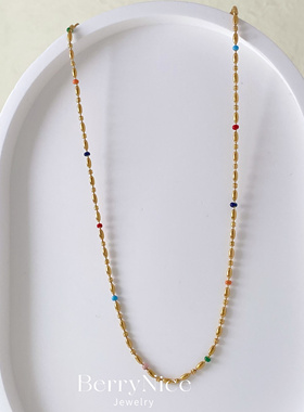 七彩色滴釉项链精致女钛钢锁骨链高级感气质链子通勤百搭单品