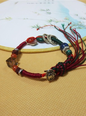 手编古风银饰流苏多色混搭手绳