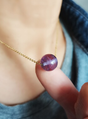 天然紫水晶圆珠锁骨链镀金细项链