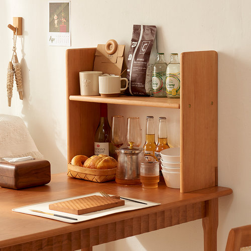 简易实木桌面小书架收纳置物架办公学生桌上多层书立原木储物架 - 图2